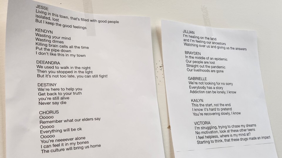 Lyrics to the song Aklavik students are creating