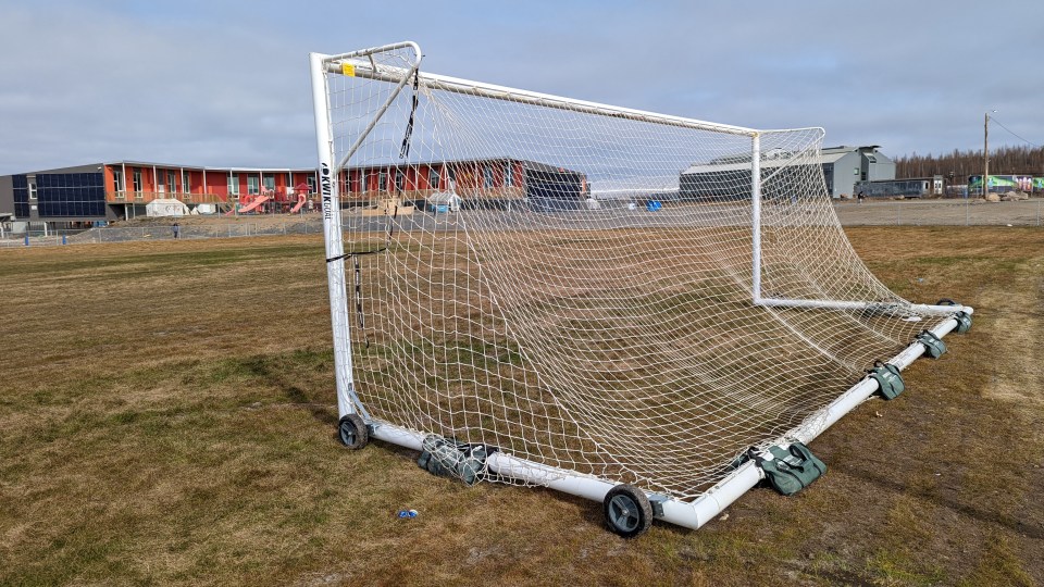 A soccer net in Inuvik. Ollie Williams/Cabin Radio