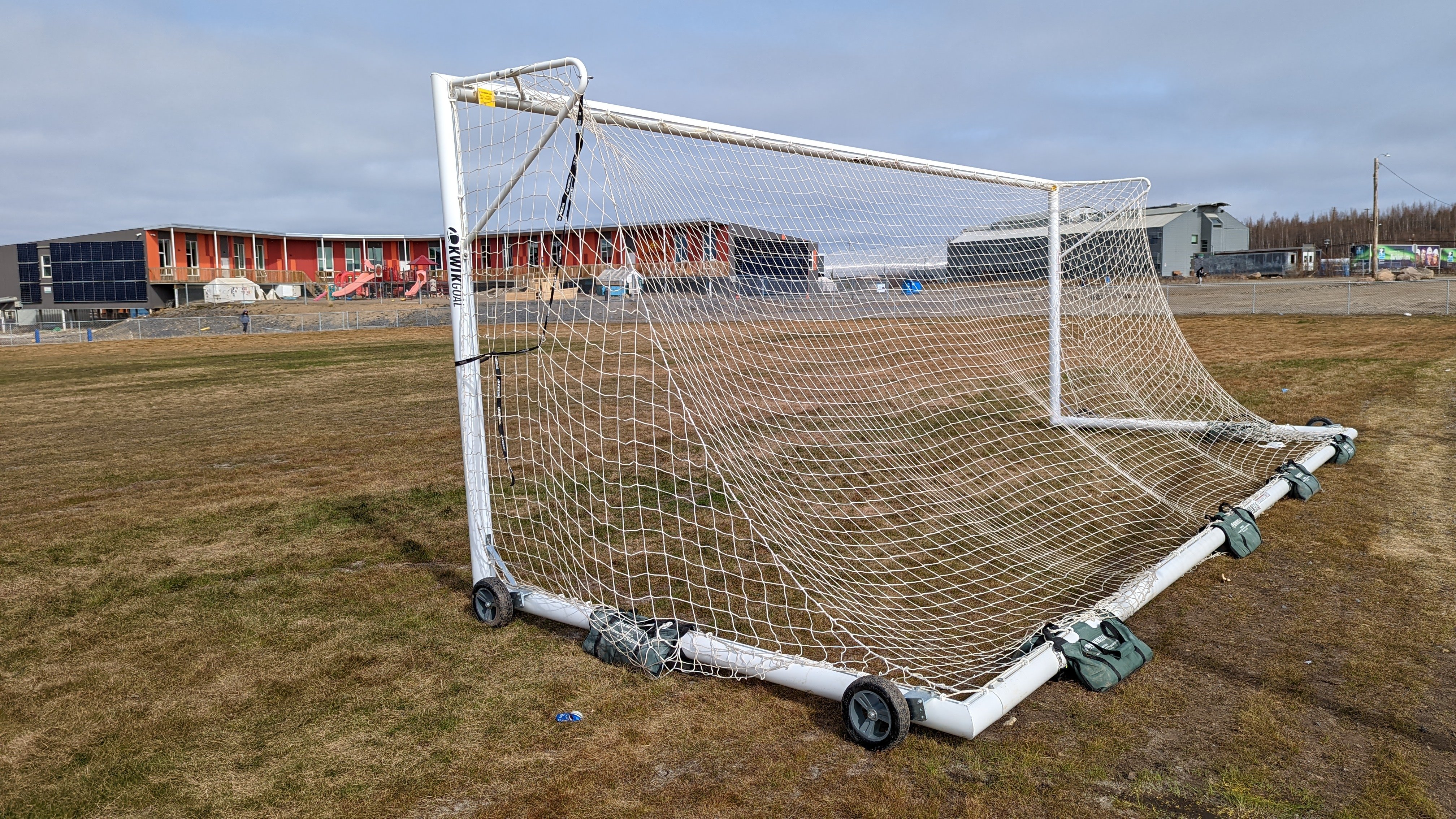A soccer net in Inuvik. Ollie Williams/Cabin Radio