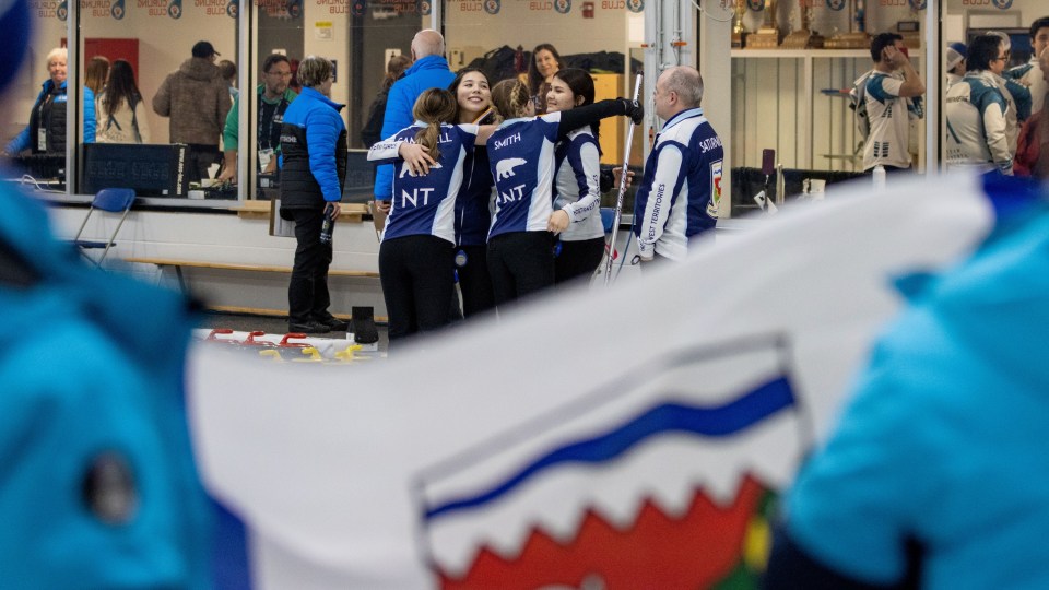 Team NT's curlers celebrate gold at the 2023 Arctic Winter Games. Ollie Williams/Team NT