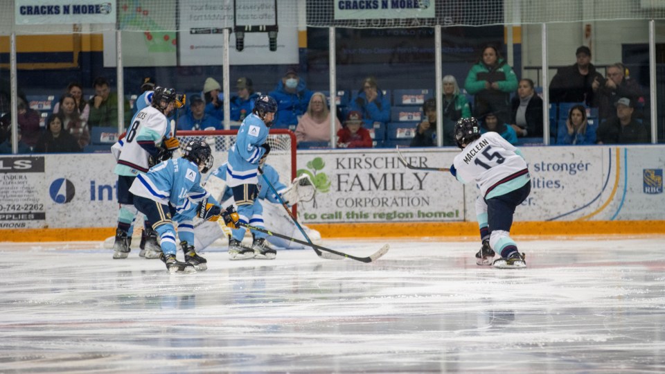 Callum MacLean shoots in overtime against Alberta North. Ollie Williams/Team NT