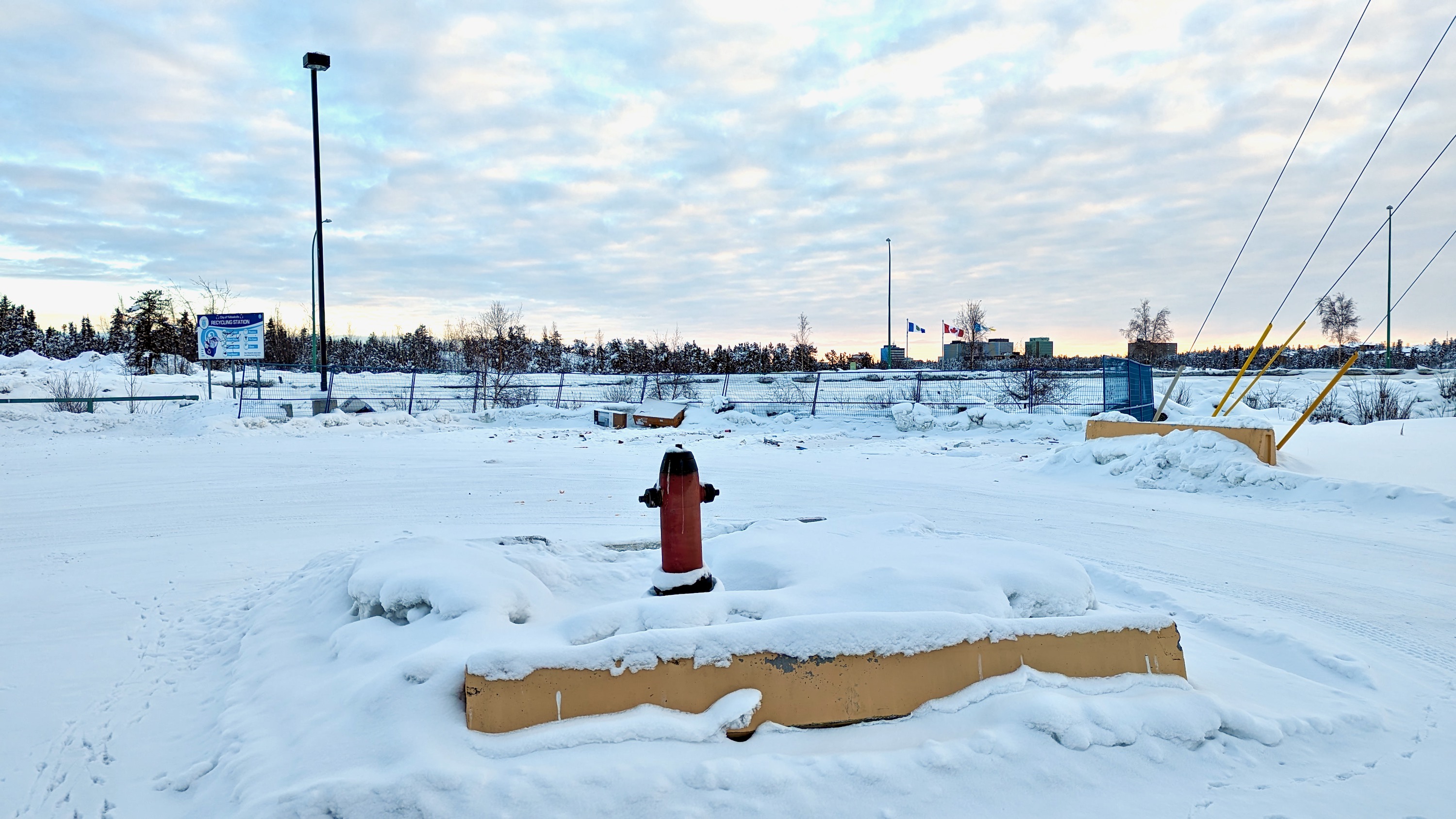 A space once occupied by blue recycling bins outside the Yellowknife Co-op