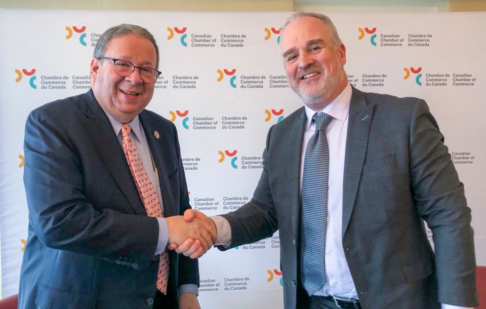 John Dorward, right, with US ambassador to Canada David L Cohen