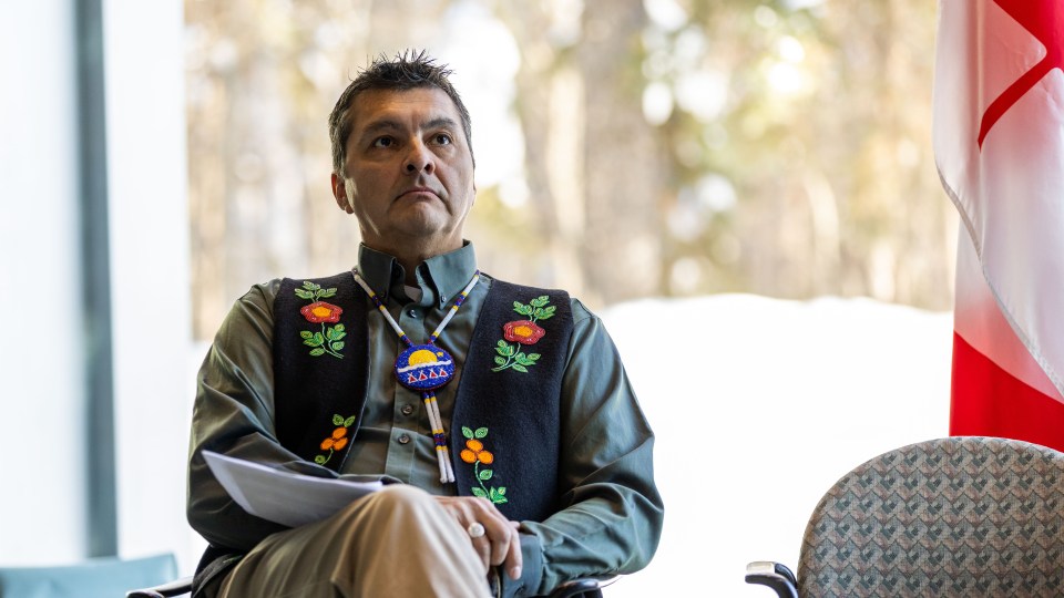 Jackson Lafferty at a news conference in March 2023