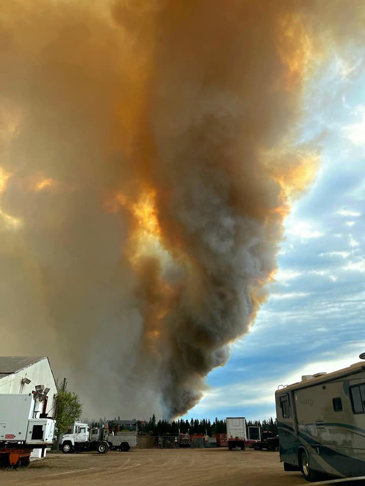An image posted by the Kátł’odeeche First Nation  shows a wildfire near the community on the evening of May 15, 2023