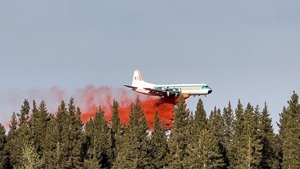 An air tanker attacks a wildfire on May 16, 2023 in a photo published by the Town of Hay River