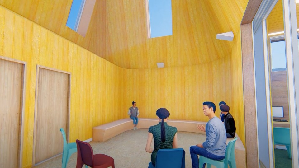 A circular interior space at Yellowknife's new wellness and recovery centre, as envisaged in a GNWT-provided computer rendering