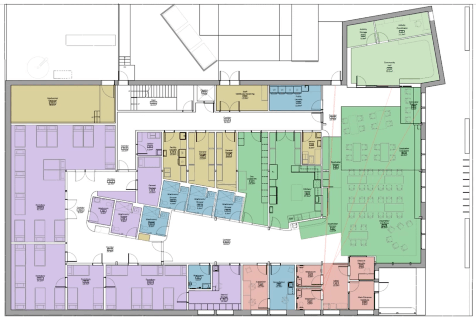 A floor plan shared by the GNWT for the new Yellowknife wellness and recovery centre