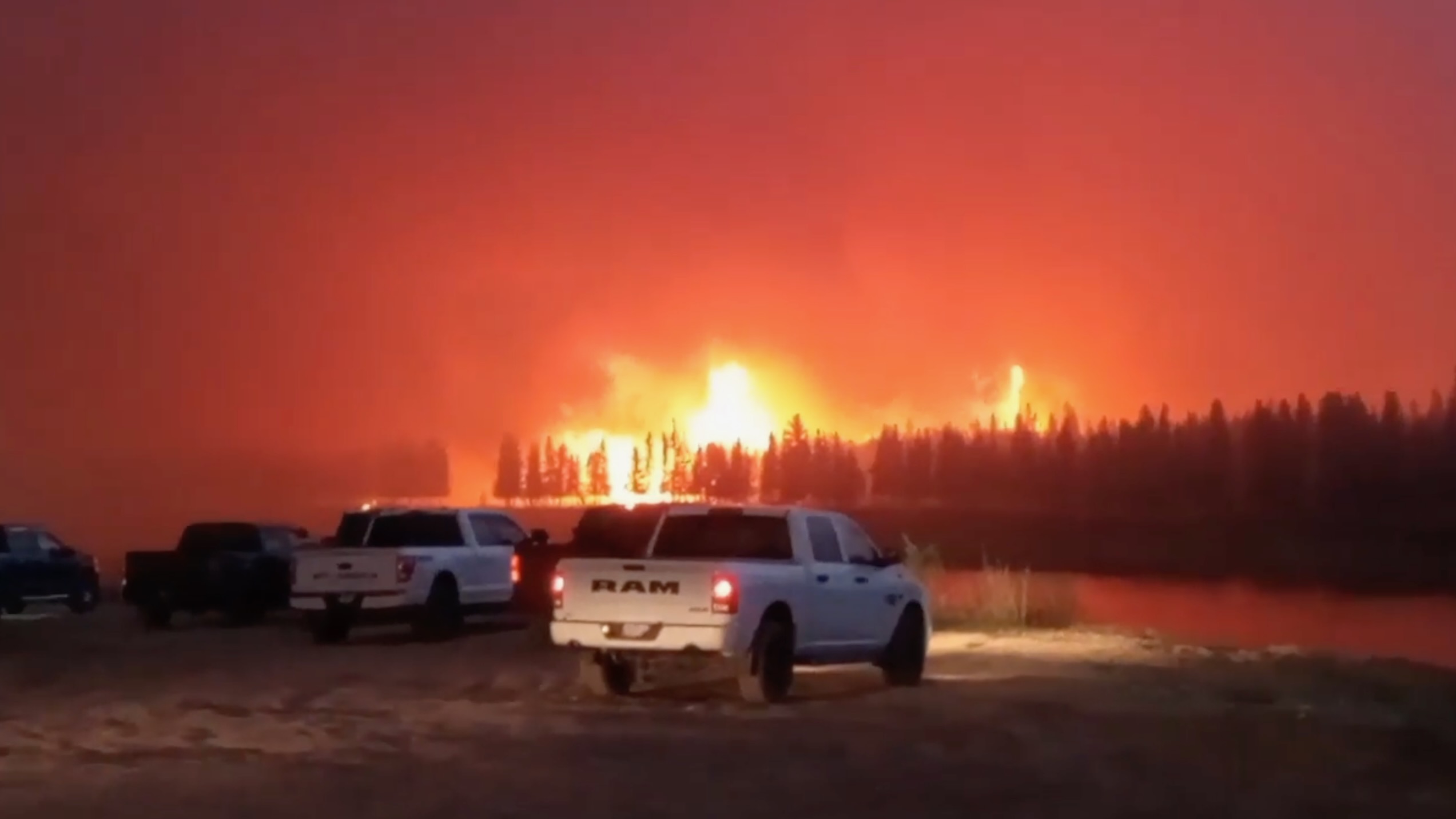 A still from a video posted to Facebook by Seidi Salopree shows the KFN wildfire burning on the night of May 14, 2023