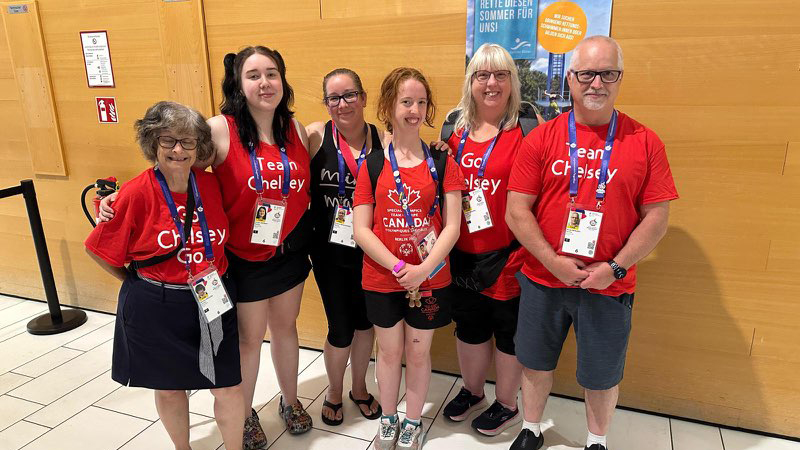 Chelsey Makaro's family came to cheer her on in Berlin. From left to right: Marilyn Nickless, Jordan Schmidt, Suzanna McAstocker, Chelsey Makaro, Heather Makaro, and Wade Makaro.