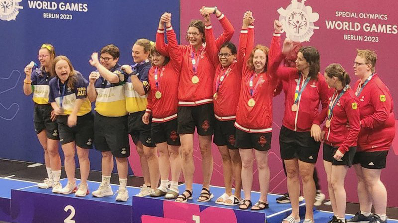Chelsey Makaro won gold as part of Team Canada's female swimming relay team at the Special Olympics World Games. Submitted photo.