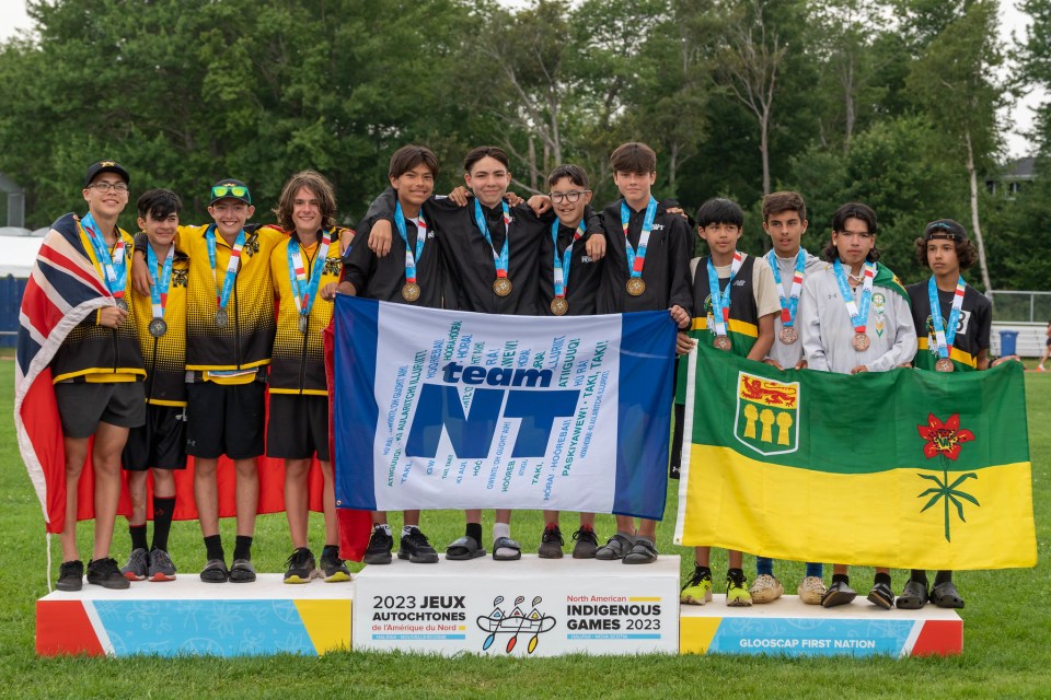The NWT's gold medal-winning 4x400m relay team at NAIG 2023. Emmanuel Ramos/Team NT