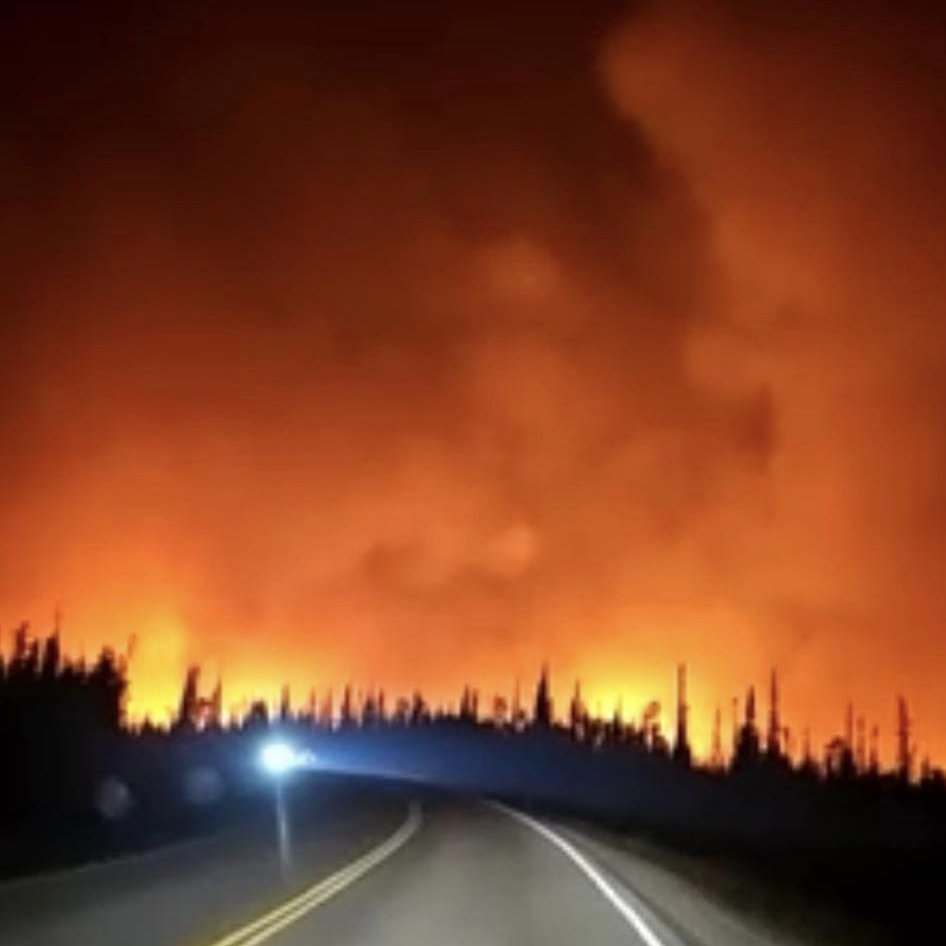 A family leaving Hay River by road drove through this wildfire and is now on their way to Grand Prairie. Photo: Ashley Gresl Scarlet