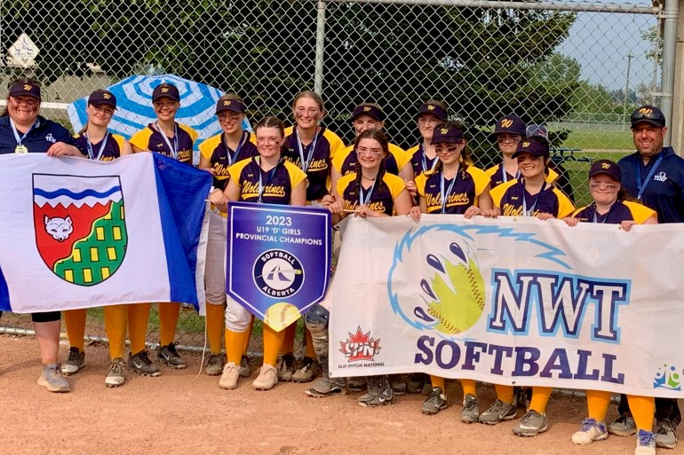 The victorious Yellowknife U19 softball team after winning the division D at provincials in Blackfalds, Alberta
