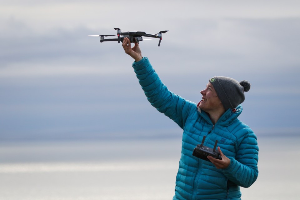 Isla Myers-Smith flying a drone in 2019. Photo: Gergana Daskalova