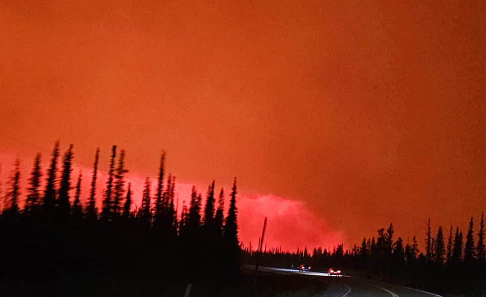 A photo shared on the Kátł’odeeche First Nation Facebook page of the wildfire evacuation.