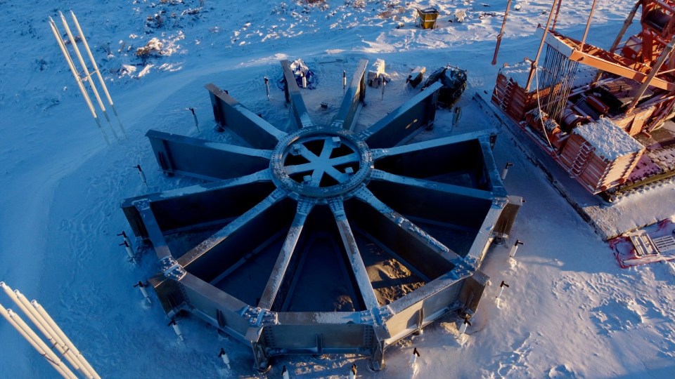 Installation of a structural steel frame that will support the turbine. Photo: NTPC