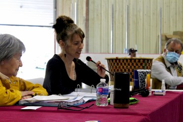 Darlene Sibbeston speaking at the Dehcho Annual Assembly in 2022