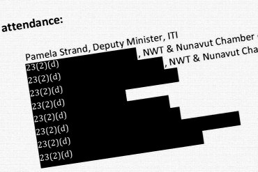 An example of a redacted page from minutes of meetings between the GNWT and mining industry members.