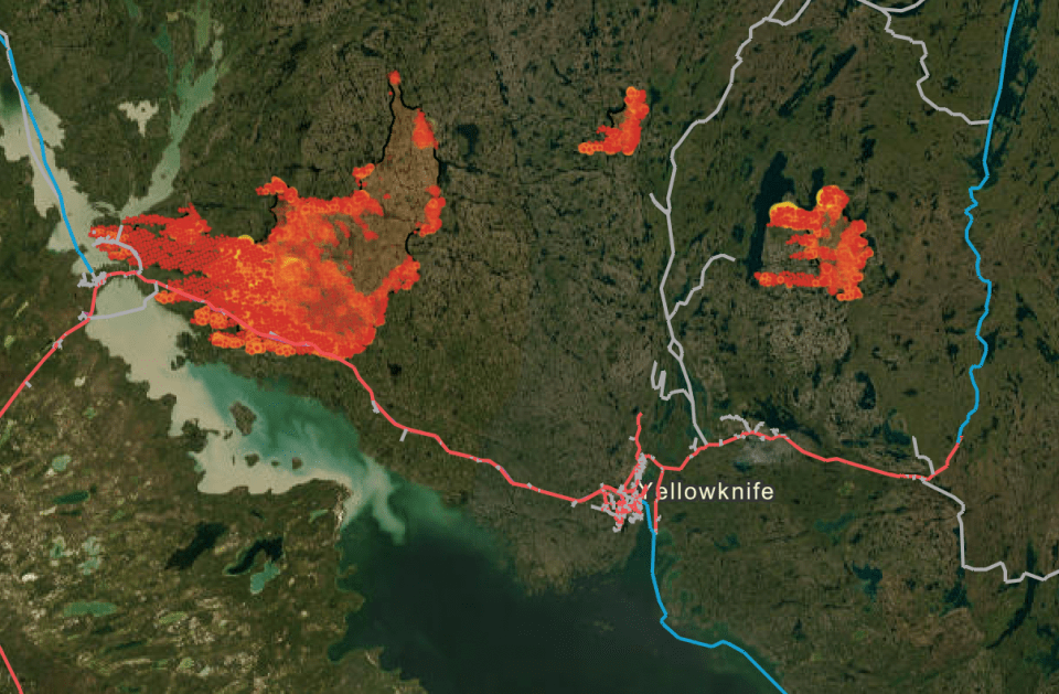 A map produced by Anthony Castillo shows the heat signature and burn area of fire ZF011 (right) and ZF015 (left) as of July 26, 2023.