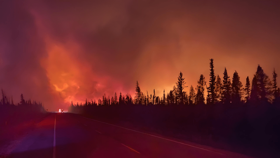 The Hay River fire near a highway in an undated photo. Photo: Town of Hay River