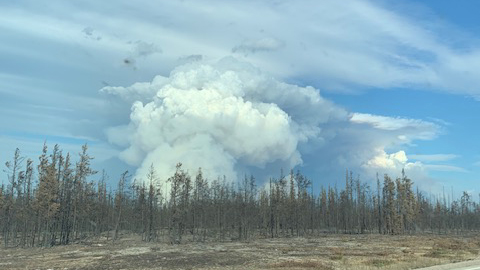 A cloud of smoke seen near Fort Providence. Photo: Hayley Tait