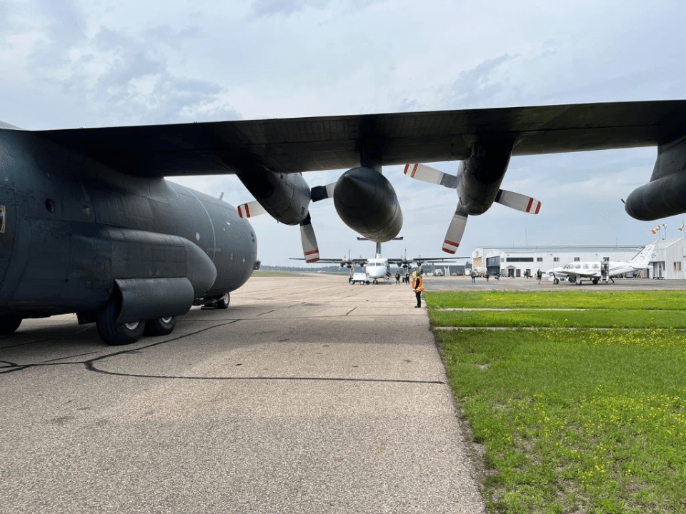 An RCAF Hercules aircraft in Fort McMurray in August. Photo: Submitted