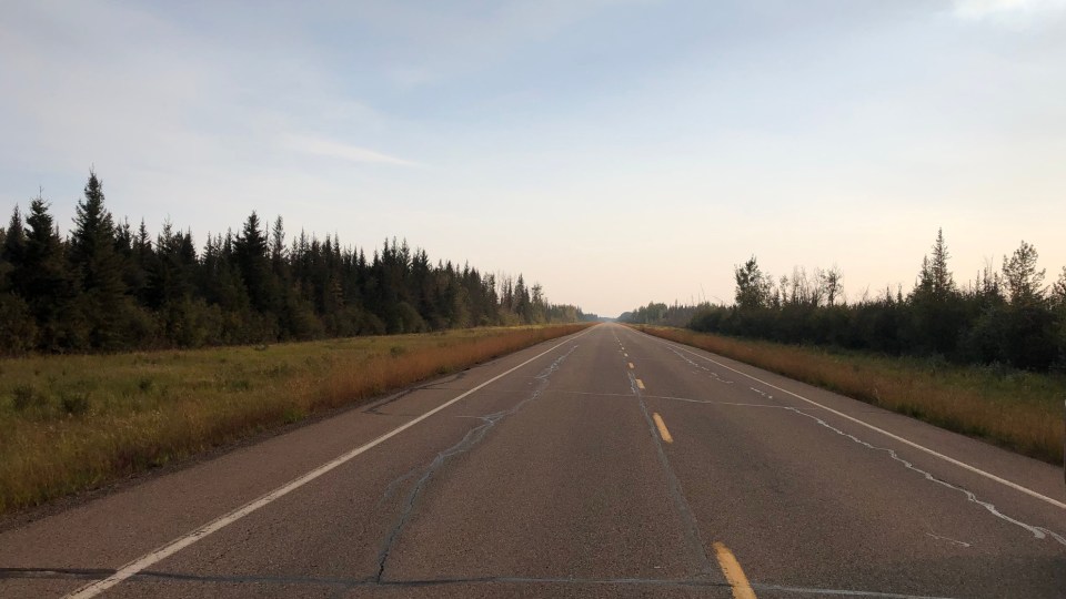 The view looking toward Alberta, away from Hay River, the evening of Friday, August 25, 2023. Photo: Mark Rowe