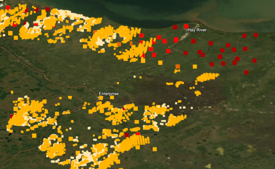 A Firms map of Hay River and area on the evening of August 25, 2023.