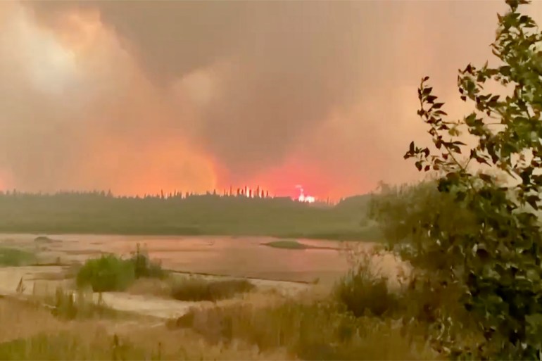 A still from footage showing a wildfire near Hay River on August 25, 2023. Photo: Submitted