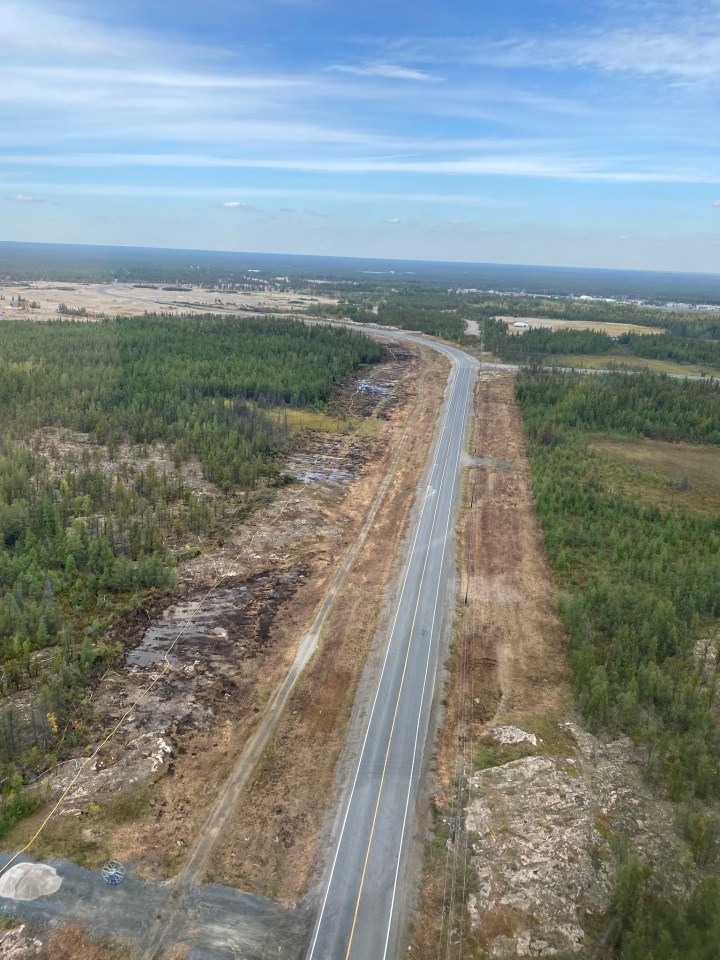 A City of Yellowknife image of fire breaks on either side of Deh Cho Boulevard.