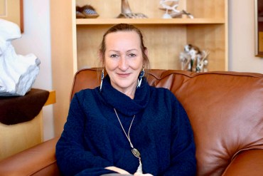 Premier Caroline Cochrane in her office in 2019. Sarah Pruys/Cabin Radio
