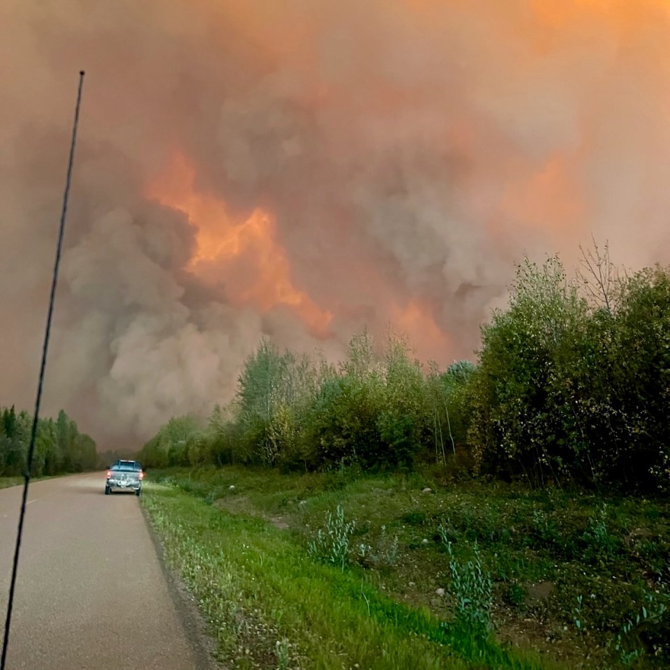 A wildfire near the highway in northern BC on September 1, 2023. Photo: Leona Kraus