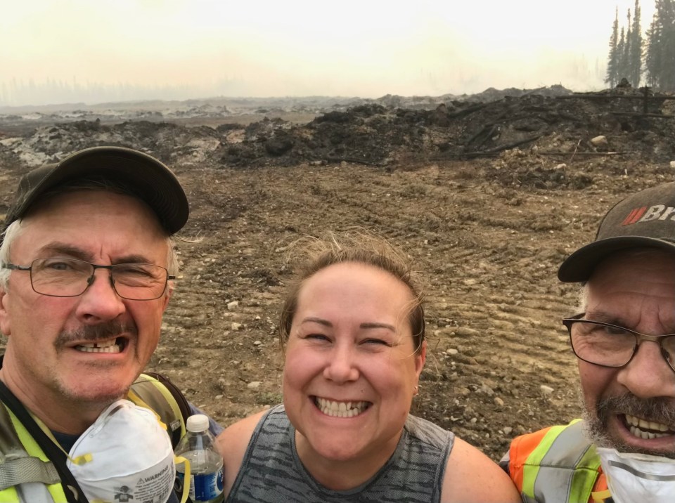 Left to right: Mike Kimble, Lyne Maisonneuve and Alan Kimble. The three fought fires in Enterprise for 36 days straight. Photo: Lyne Maisonneuve
