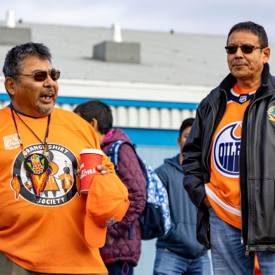 Chief Fred Sangris, left, and Chief Ernest Betsina.