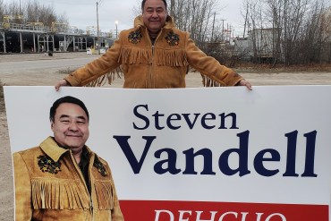Steven Vandell with one of his signs. Photo: Submitted