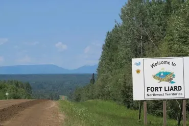 A sign at the entrance of Fort Liard. Photo: Acho Dene Koe First Nation