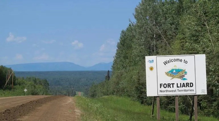 A sign at the entrance of Fort Liard. Photo: Acho Dene Koe First Nation