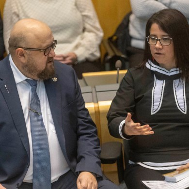 Inuvik MLAs Denny Rodgers, left, and Lesa Semmler. Ollie Williams/Cabin Radio