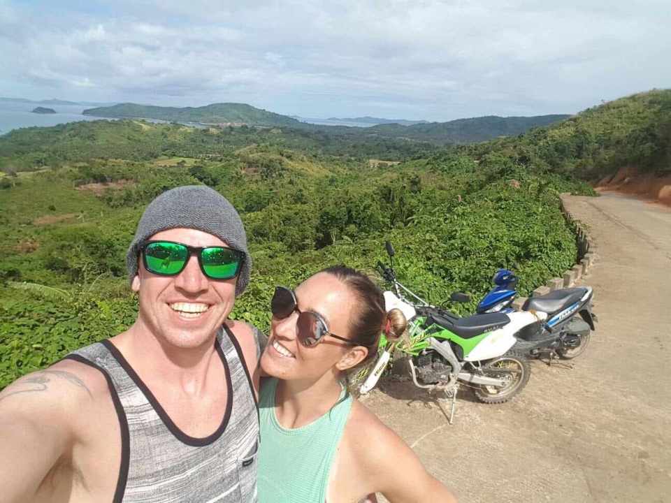 Greg and Chrissie motorbiking around Palawan, a province of the Philippines. Photo: Submitted