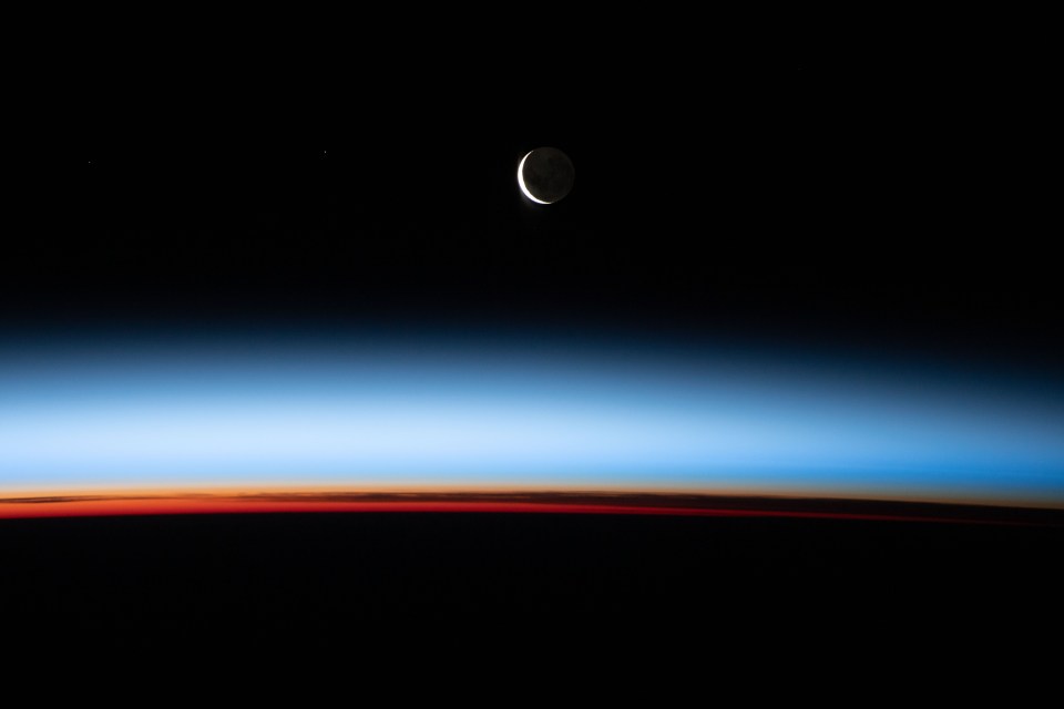 The moon is seen from the International Space Station in a Nasa image.