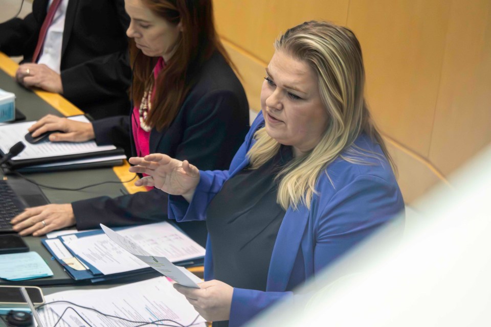 Caitlin Cleveland in the legislature in February 2024. Mayuko Burla/Cabin Radio