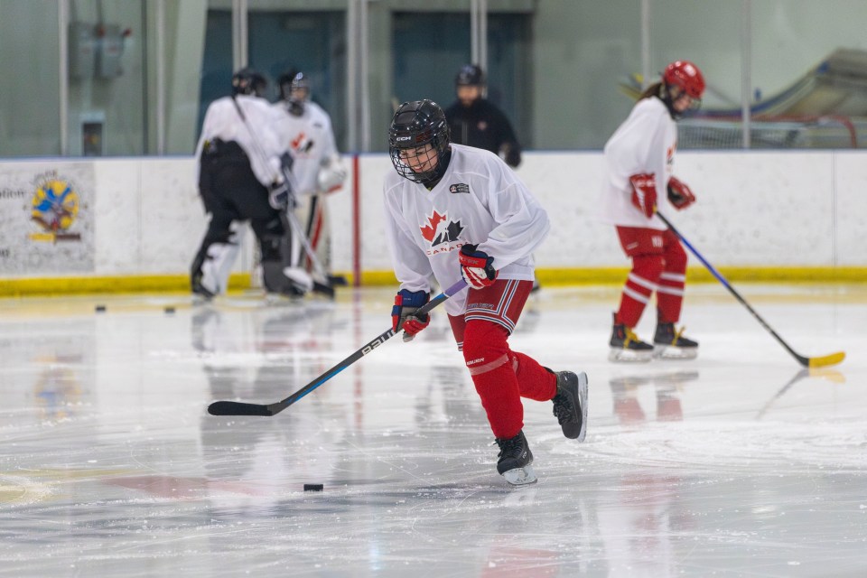 A Team Nunavut training session during the One for All girls' hockey weekend in Yellowknife. Ollie Williams/Cabin Radio