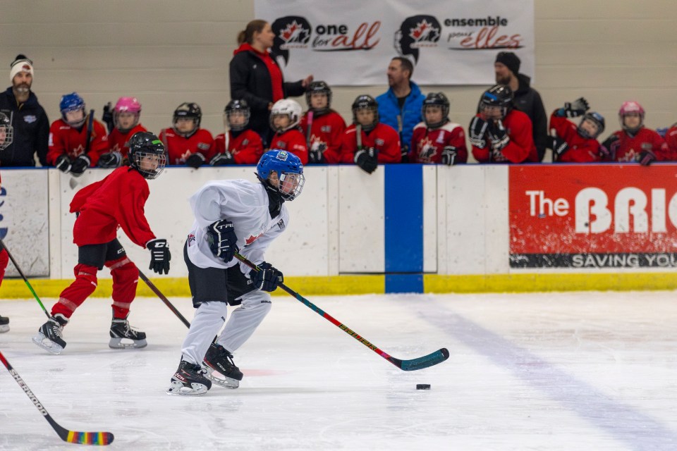 A breakaway during a game at the One for All girls' hockey weekend in Yellowknife. Ollie Williams/Cabin Radio