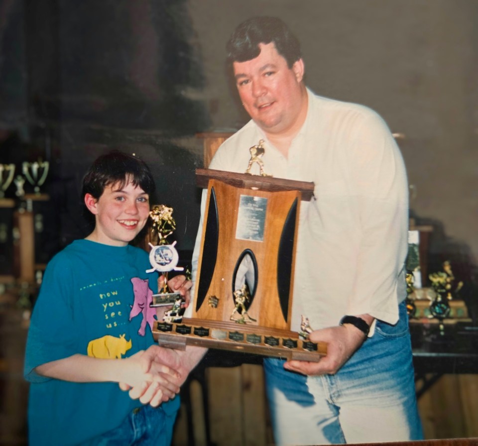 Receiving an award in Yellowknife boys' minor hockey. Photo: Submitted