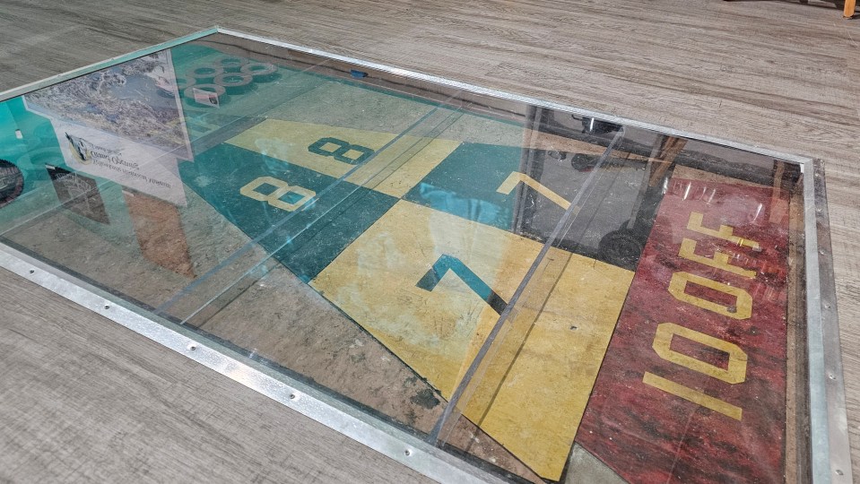 A shuffleboard court from the original Giant Mine rec all.