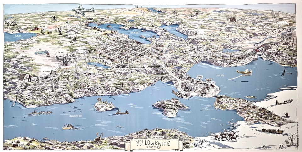 An Alison McCreesh map of Yellowknife as it looked in the 1950s.