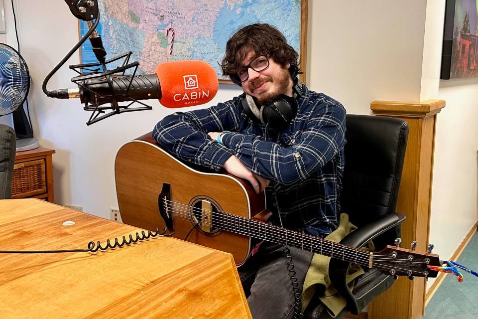 Brenden MacIntosh in Cabin Radio's Studio One. Andrew Goodwin/Cabin Radio