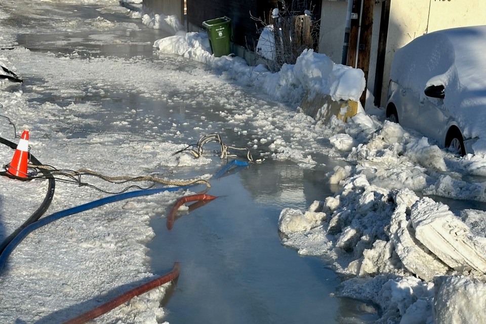 A water break on 49A Avenue on March 2, 2024. Photo: Submitted