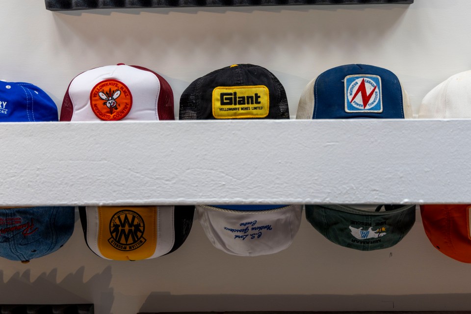 Hats line the ceiling of the Yellowknife Historical Museum café.